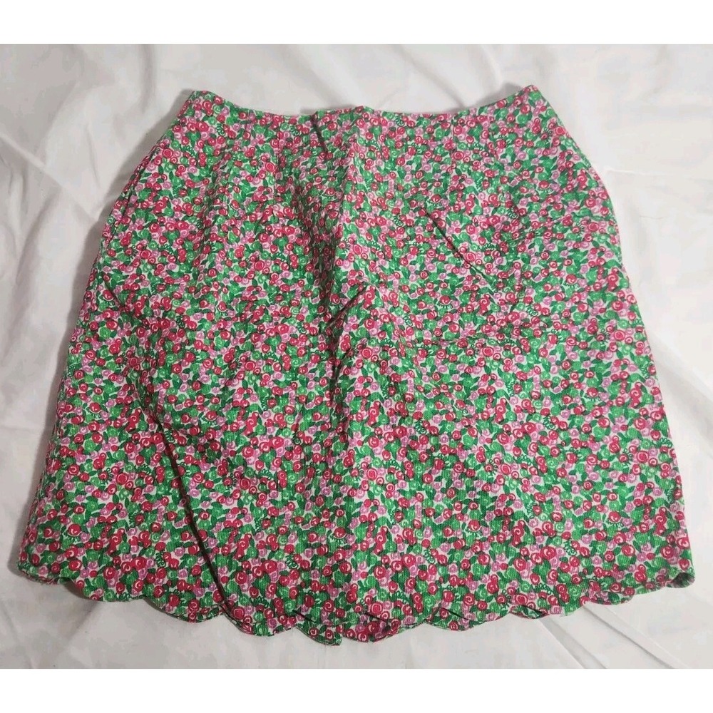 Lilly Pulitzer VTG‎ 90s dainty rose floral skirt scalloped hem woman's 6 Pockets